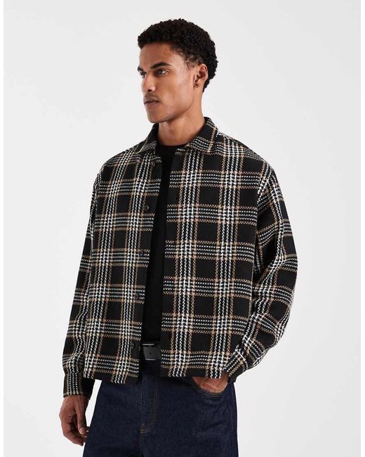 ASOS Black Boxy Oversized Check Shirt for men