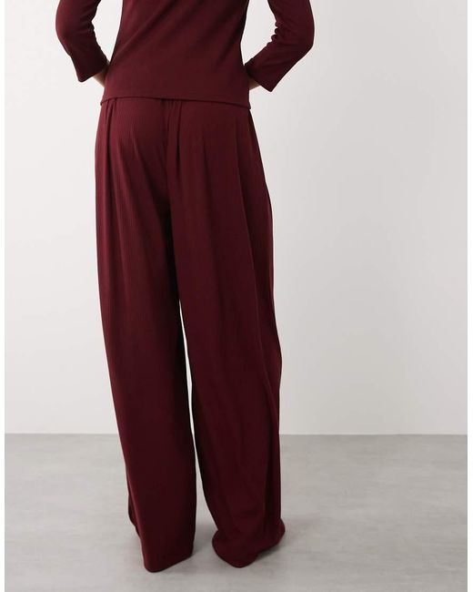 ASOS Red Lounge Ribbed Mix & Match Wide Leg Pajama Bottoms