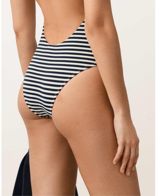 Oysho Blue Striped Halter Swimsuit