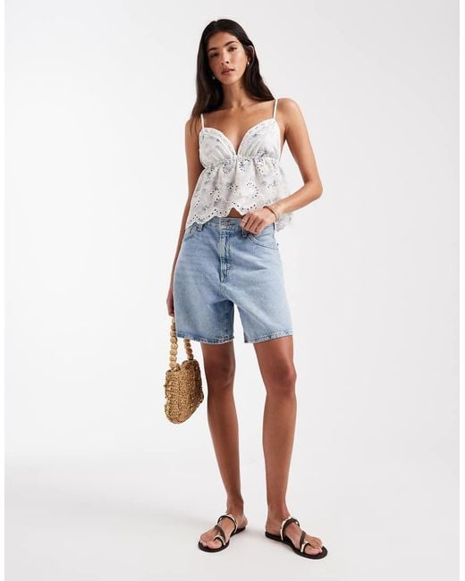 Daisy Street Blue Boho Blouse With Cutwork Detailing