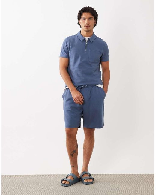 New Look Blue Textured Zip Polo T-shirt for men