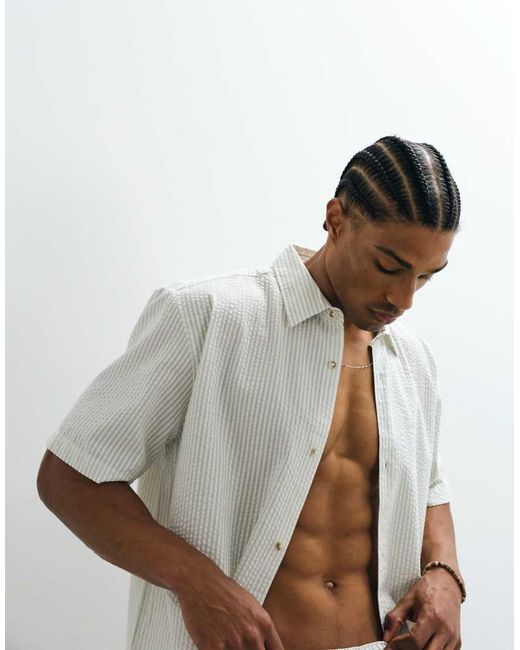 ASOS White Co-Ord Relaxed Seersucker Stripe Shirt for men