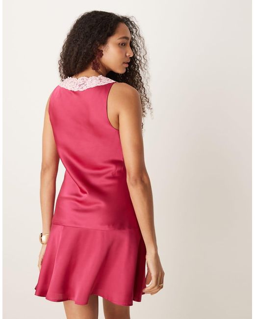 ASOS Red Satin Flippy Mini Dress With Lace Detail