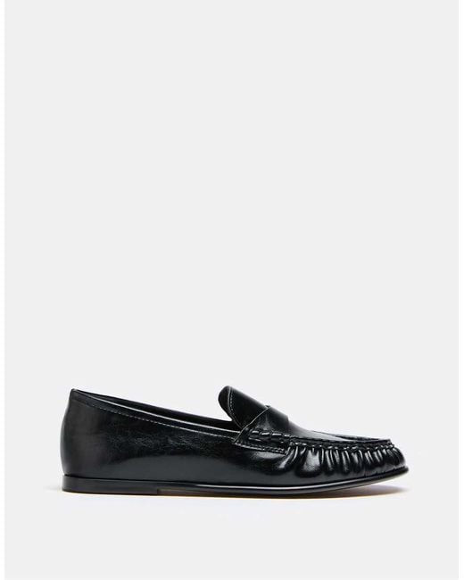 Stradivarius White Leather Effect Penny Loafers