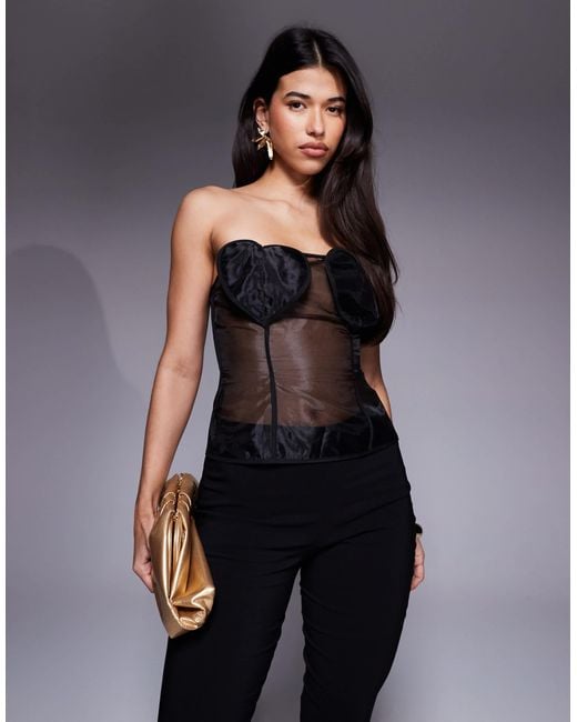 ASOS Black Organza Bandeau Top With Heart Detail