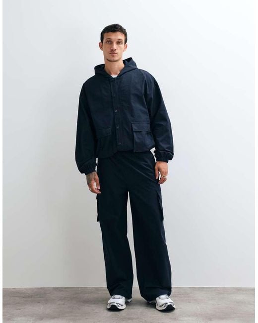 CERNUCCI Blue Textured Nylon Utility Cargo Pants for men