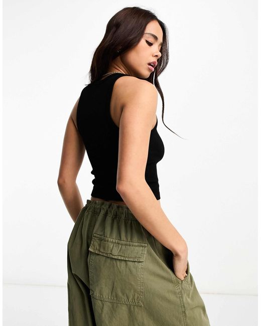 Stradivarius Black High Neck Seamless Ribbed Vest Top