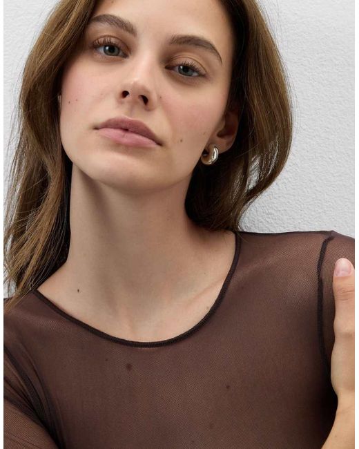 Intimissimi Brown Round-Neck Tulle Bodysuit