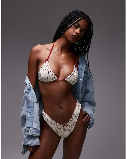 Frankie's Bikinis White X Bella Hadid Polka Dot Triangle Bikini Top