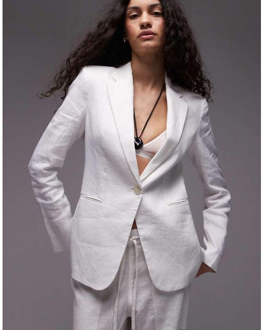 Mango Linnen Blazer in het Gray