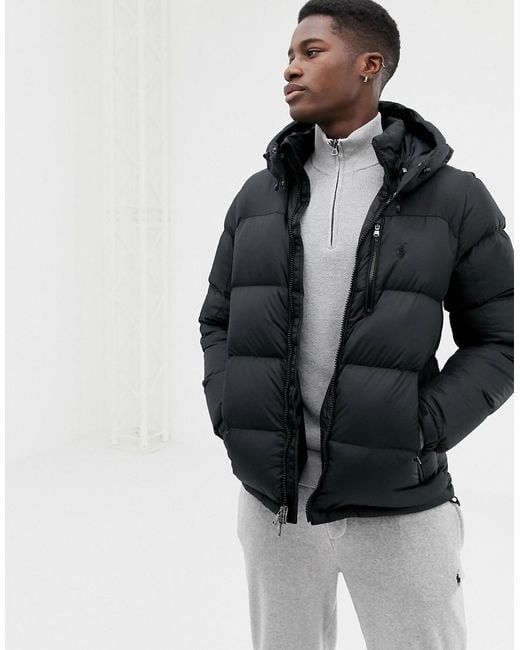 Polo Ralph Lauren Down Puffer Jacket Detachable Hood Player Logo In Black  for Men | Lyst UK