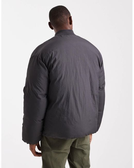 Only & Sons Gray Oversized Concealed Pocket Puffer for men