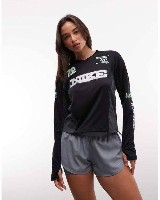 Nike Black Swift Long Sleeve Top With Graphic Print