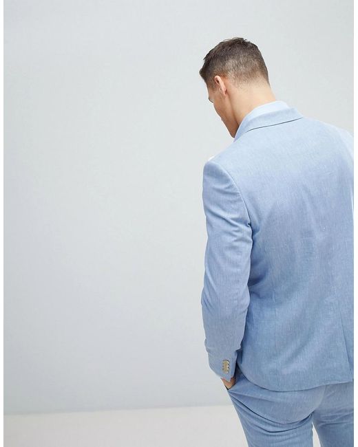 Veste De Costume De Mariage En Lin Bleu Clair Lin River