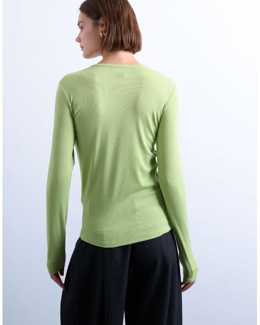TOPSHOP Green Premium Rib Long Sleeve Top