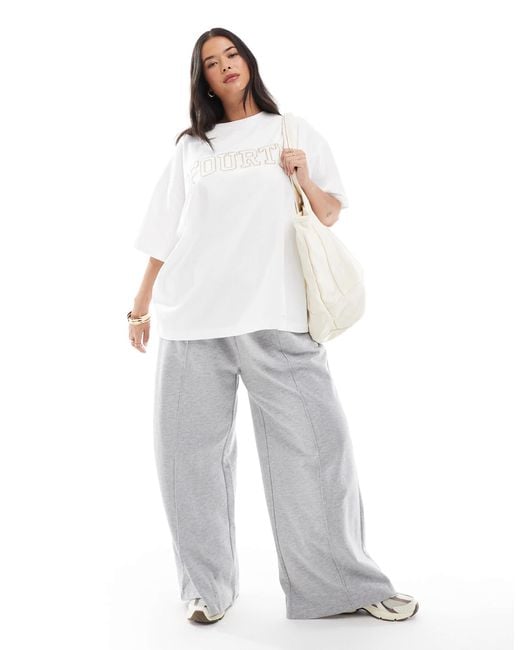 4th & Reckless White Cotton Crochet Logo Oversized T-shirt