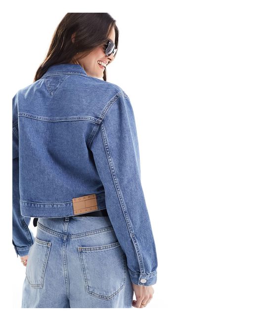 Clare - veste en jean courte à fermeture éclair - délavage moyen Tommy Hilfiger en coloris Blue