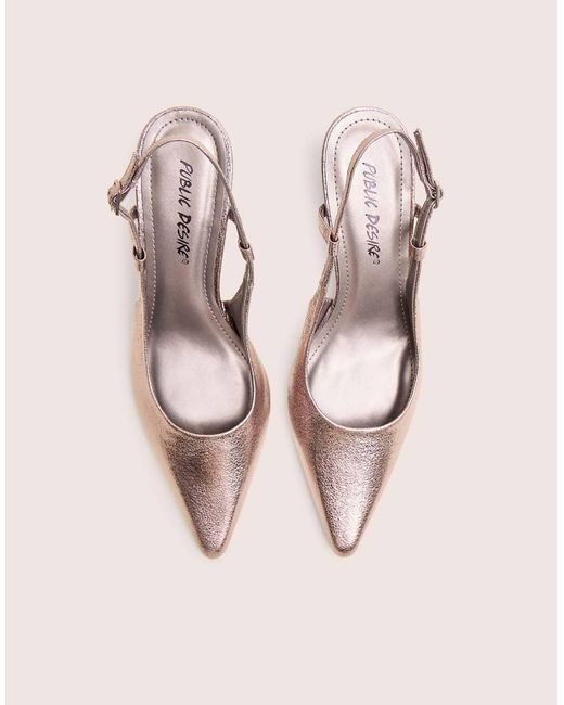 Public Desire Natural Salsa Cracked Sling Back Pointed Toe Heels