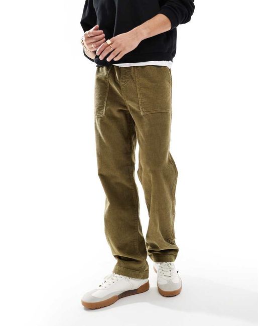 ASOS Green Straight Pull On Cord Carpenter Trousers for men