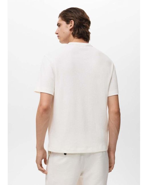Mango White Cotton Mix Fine Knitted T-Shirt for men