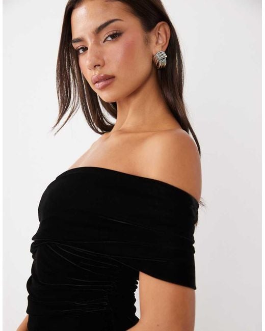 Bardot White Velvet One Shoulder Godet Maxi Dress