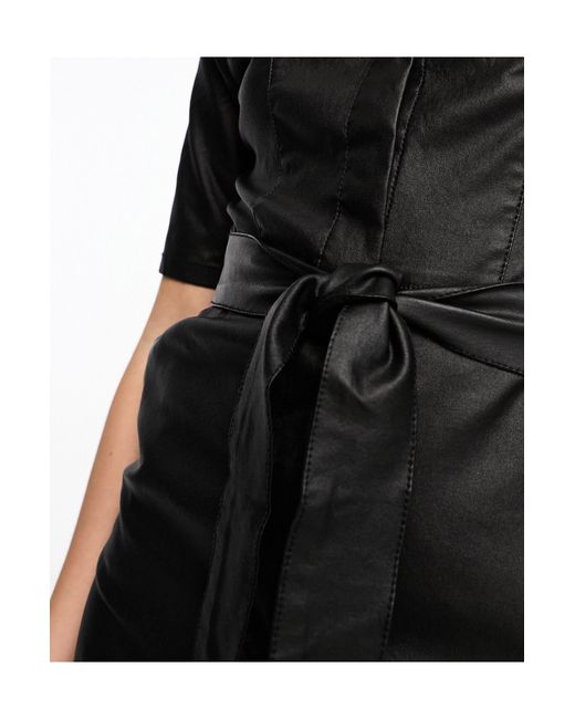 Vero Moda Black Leather Look Belted Mini Dress