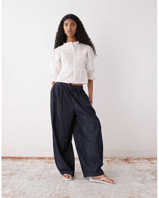 Collusion White Shirred Polka Dot Blouse
