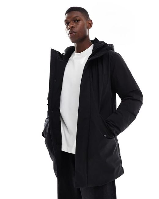 Only & Sons Black Hooded Waterproof Parka for men