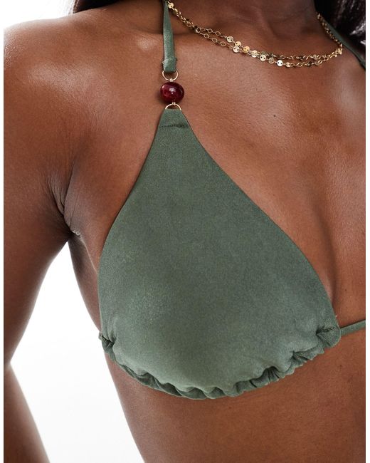 River Island Green Triangle Beaded Bikini Top