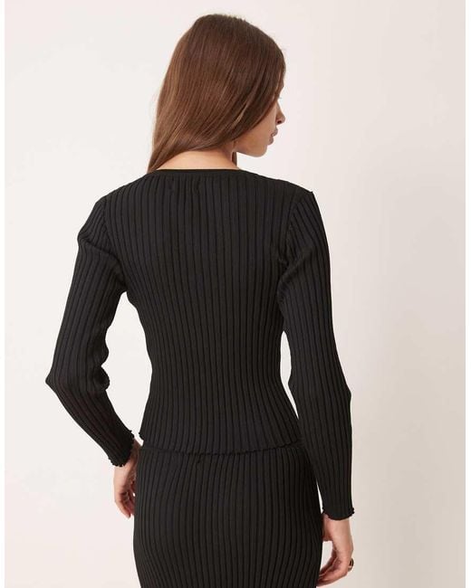 SNDY'S Black Ribbed Knit Pearl Open Detail Long Sleeve Top Co-ord