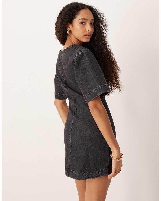 ASOS Black High V Neck Denim Mini Dress