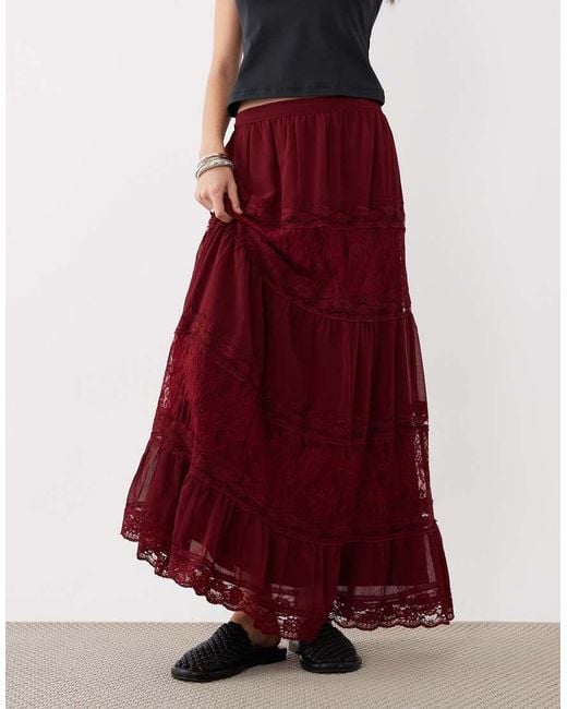 Miss Selfridge Tiered Maxi Skirt With Lace Detail