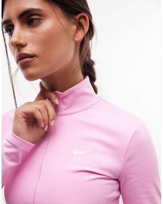 Nike Pink One Dri-Fit Full Zip Fitted Long Sleeve Top