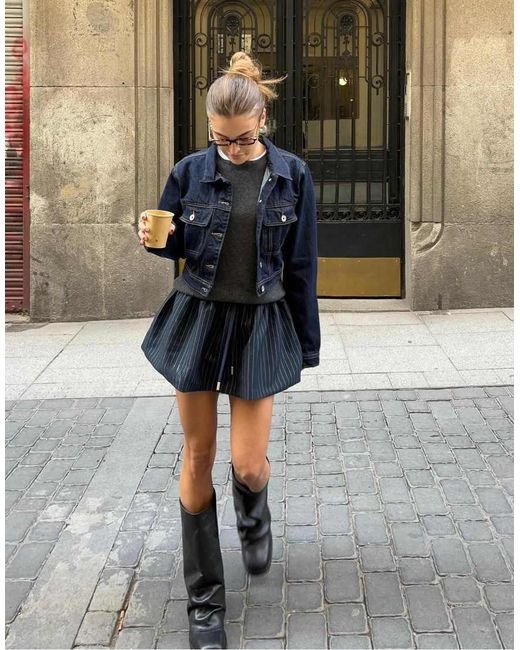 Bershka Blue Cropped Denim Jacket