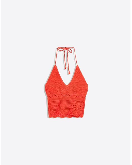 Bershka Red Rustic Knit Halter Top