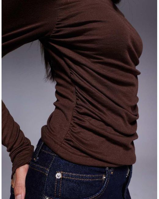 ASOS Gedrapeerde Jersey Top Met Lange Mouwen in het Blue