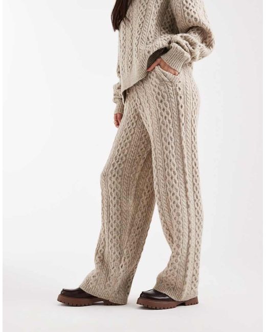 Daisy Street Natural Slouchy Cable Knit Wide Leg joggers