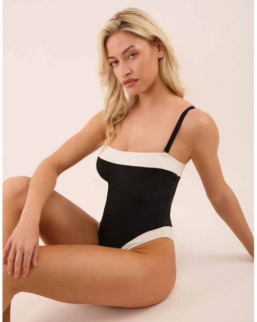 Wolf & Whistle Black Ally & Ivory Bandeau Swimsuit