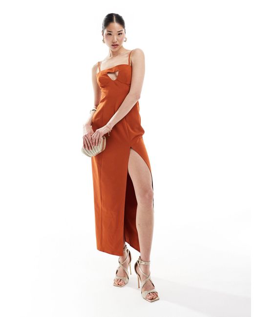 ASOS Orange Structured Maxi Dress With Cut Out Detail