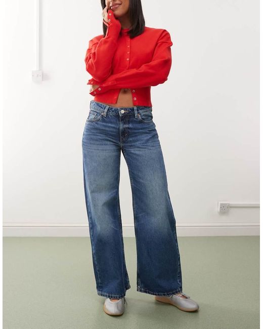 Monki Blue Imoo Low Waist Wide Leg Jeans