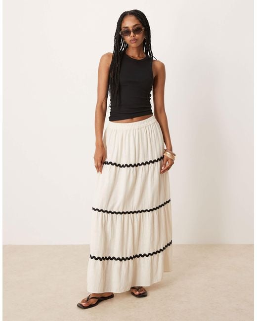 Vila Natural Scallop Trim Cotton Maxi Skirt