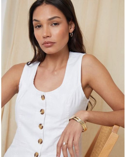 Threadbare White Linen Blend Scoop Neck Waistcoat