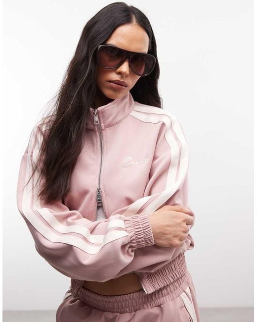 CERNUCCI Pink Funnel Neck Cropped Double-zip Jacket With Sleeve Taping