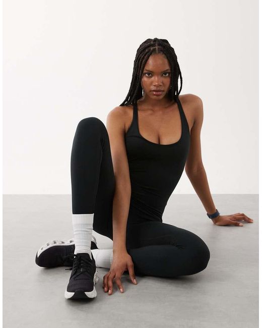 4505 Black Tall Strappy Unitard With Inner Bra