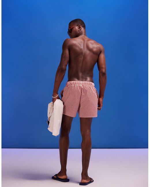 ASOS Blue Striped Seersucker Swim Shorts for men