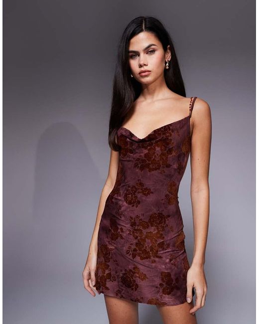 Tiger Mist Red Sparrow Devore Cowl Neck Beaded Cross Back Detail Mini Dress