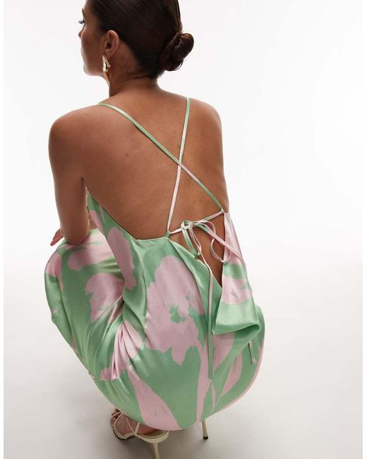 Vestito Sottoveste Lungo Lime E Rosa A Fiori Con Scollo Ad Anello di TOPSHOP in Green