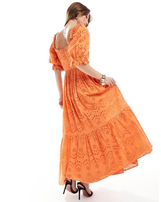 Maya Orange Broderie Cut Out Waist Midaxi Dress