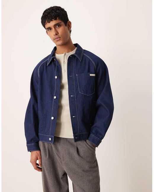 Calvin Klein Blue Darted Workwear Jacket With Contrast Stitching for men