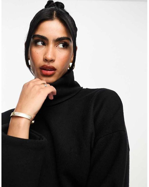 ASOS White Supersoft Volume Sleeve Roll Neck Belted Maxi Jumper Dress